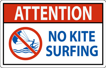 Water Safety Sign Attention, No Kite Surfing