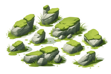 rocks with moss 3d game asset isolated vector style with transparent background illustration - obrazy, fototapety, plakaty