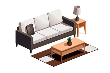 sofa with coffee table table and rug isolated vector style with transparent background illustration
