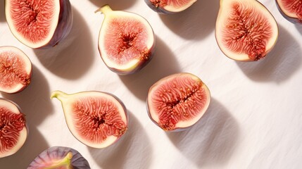 Top-down view Composition with cut figs ,Healthy food with white background