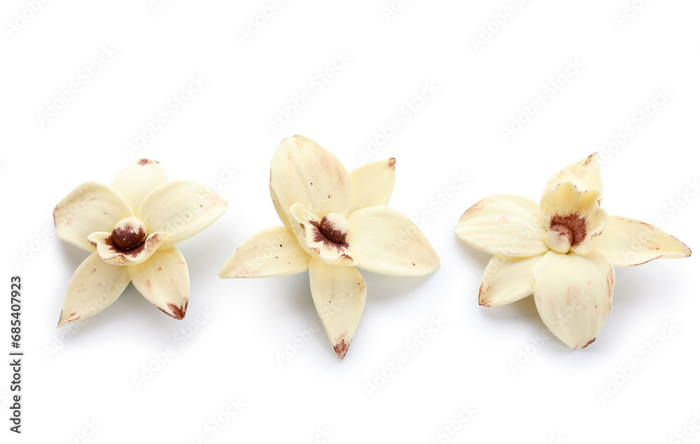 Wall mural aromatic vanilla flowers on white background