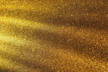 Golden gradient. Dusty gold color. Golden luxury, elegant beauty. Premium abstract background. Shiny, shimmering. Christmas, Happy New Year or birthday. Oblique light rays, photons and radiation.
