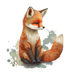 Watercolor cute clipart red fox on transparent background. sublimation, tshirt, mug, pillow, tumbler, print