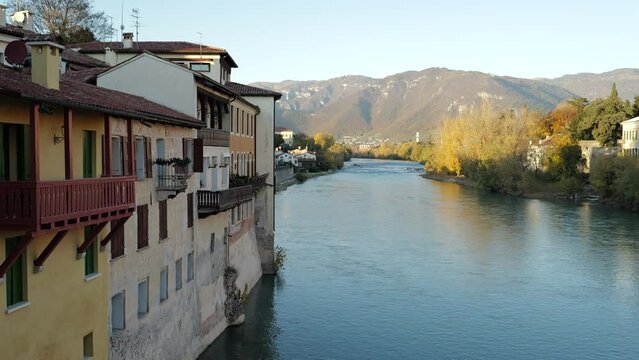 Bassano del Grappa, Italy - Alpini bridge and view of the Brenta river