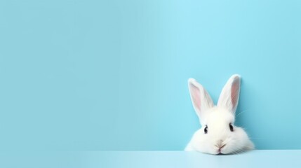 Fototapeta na wymiar cute animal pet rabbit or bunny white color smiling and laughing isolated with copy space for easter background, rabbit, animal, pet, cute, fur, ear, mammal, background, celebration, generate by AI