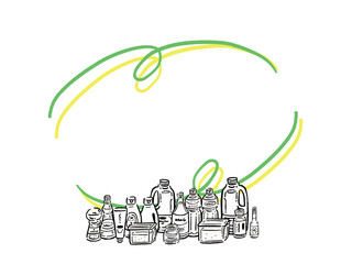 手描き風　複数の調味料　シンプルなフレームイラスト