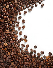 great coffee bean border or frame on white background for copyspace