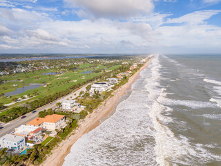 Aerial stock photo luxury homes on Ormond and Triton Beach Florida USA