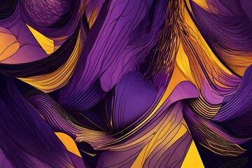 a purple and deep yellow abstract design, in the style of minimalist illustrator, use hex colors 503DE8 - obrazy, fototapety, plakaty