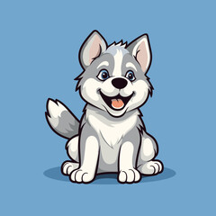 Happy Huskey puppy dog, plain background, cartoon 