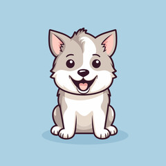 Happy Huskey puppy dog, plain background, cartoon 