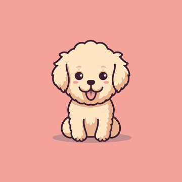 Happy and cute caniche puppy dog, plain background, cartoon	
