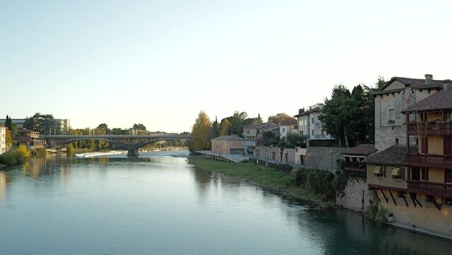 Bassano del Grappa, Italy - Alpini bridge and view of the Brenta river