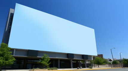 Fototapeta premium Building, mockup space and advertising billboard, commercial product or logo design in city. Empty poster for brand marketing, multimedia and communication with announcement, urban and banner outdoor
