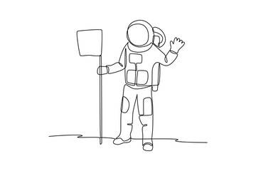Fototapeta premium Continuous one line drawing Astronaut, planet and space object. space concept. Doodle vector illustration.