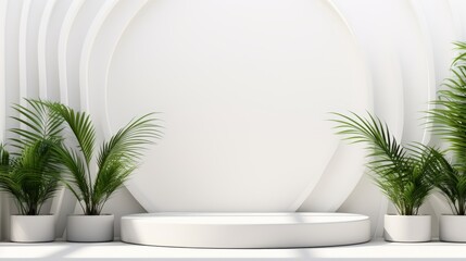Podium stage pedestal A Serene White Plate Amidst a Lush Oasis of Vibrant Plants and Textured Rocks