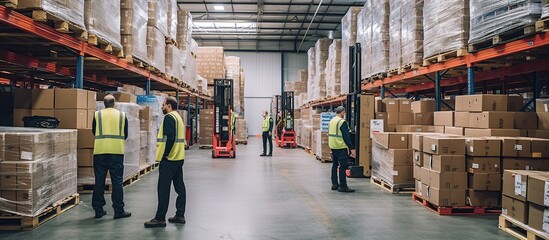 Factory warehouse full of shelves and goods in cartons