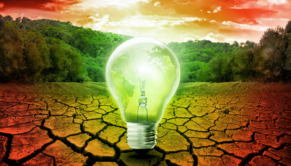 電球での環境問題のイメージ表現 - obrazy, fototapety, plakaty
