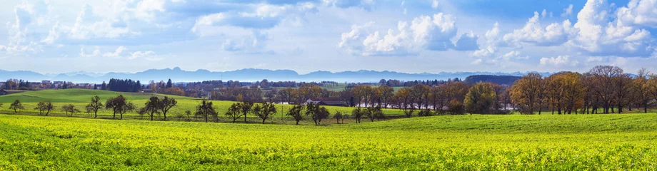 Foto op Canvas Autumn landscape, panorama, banner - view of the surroundings of the town of Ebersberg against the backdrop of the Alps, Upper Bavaria, Bavaria, Germany © rustamank