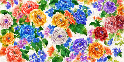 Abstract beautiful oil illustration flowers