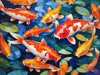 Fish carps on abstract background, Generative ai.