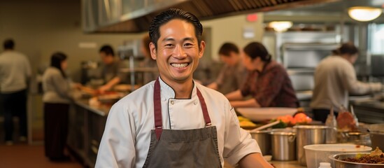 Portrait of smiling male chef standing in kitchen
