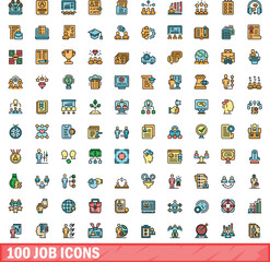 100 job icons set. Color line set of job vector icons thin line color flat on white