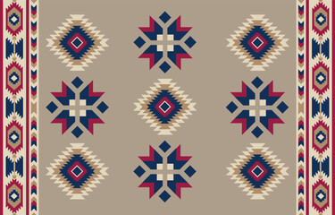 Ethnic tribal  colorful beige background. Seamless tribal flower pattern, folk embroidery, tradition geometric Aztec ornament. Tradition Native and Navaho design for fabric, textile, print, rug, paper