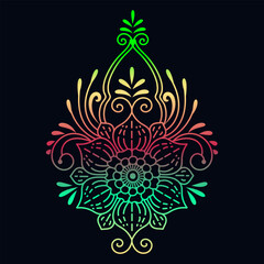 Rainbow color line art floral vector illustration, colorful vintage decorative vector template, rainbow color flower ornaments.