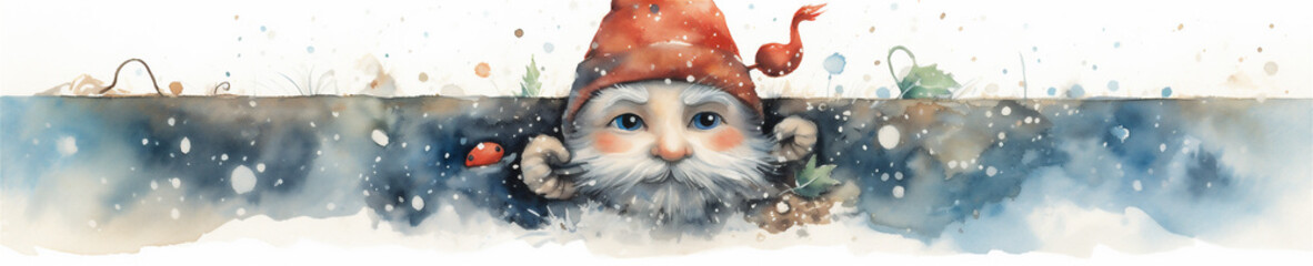 Watercolor Painting, Cute Christmas Gnome, Generative AI - obrazy, fototapety, plakaty
