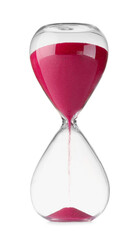 Hourglass with pink flowing sand isolated on white