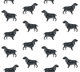 Vector seamless pattern of hand drawn doodle sketch spaniel dog isolated on white background