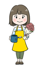 お花屋さん体験する女の子（カラー）