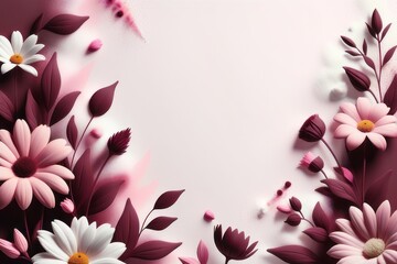 Plano de fundo floral, cores bordô e cor-de-rosa, espaço para texto, gerado com ia