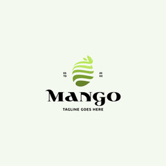 green gradient color pallets with geometrical curved sliced fresh mango with leaves logo design