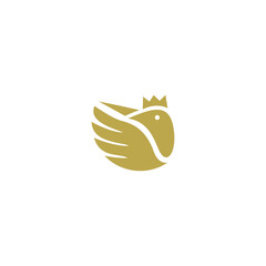simple elegant bird with wing and king or queen crown for luxury brand logo design