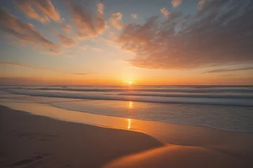 Crédence de cuisine en verre imprimé Coucher de soleil sur la plage Beautiful sunset on the beach with reflection in the water. Long exposure. ai generative