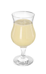 Delicious eggnog in glass isolated on white