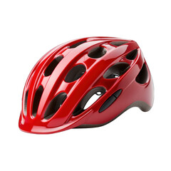 Fototapeta premium Red Bicycle Helmet Isolated on Transparent or White Background, PNG