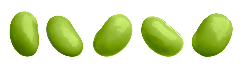 Fresh edamame soybeans isolated on white, set