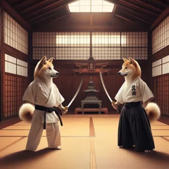 Deurstickers shiba inu dogs disciples learning the way of the dog martial arts © clearviewstock