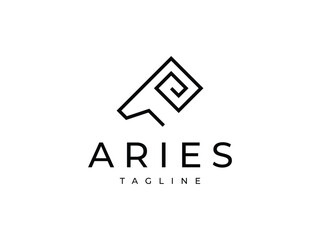 minimal ram goat aries head in line style logo design