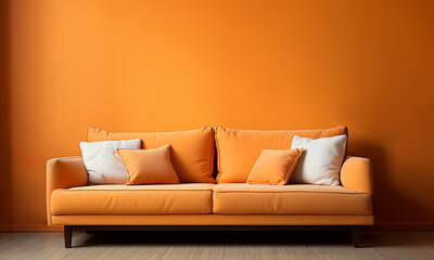 オレンジ色のソファと部屋 - obrazy, fototapety, plakaty