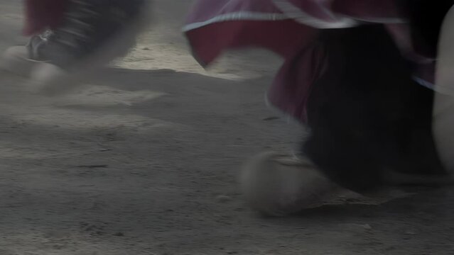 School Girls Dancing a Chacarera in Santiago del Estero, Argentina. Low Angle View. 