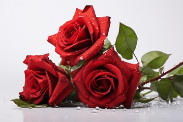 red roses with water nice drops and white background