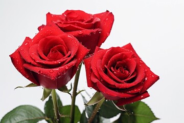 bunch of red rose with water drops with white background
