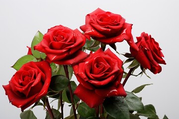 bunch of red roses with white background