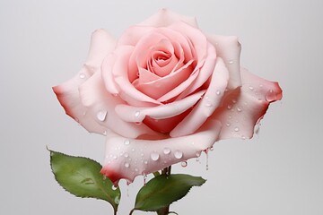 pink rose with water drops on white background