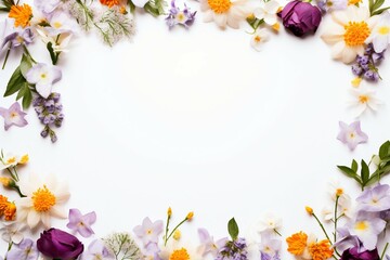 Naklejka na ściany i meble spring flowers frame with white background