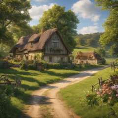 Fototapeta na wymiar Beautiful image of a cottage in the countryside, Generative ai.
